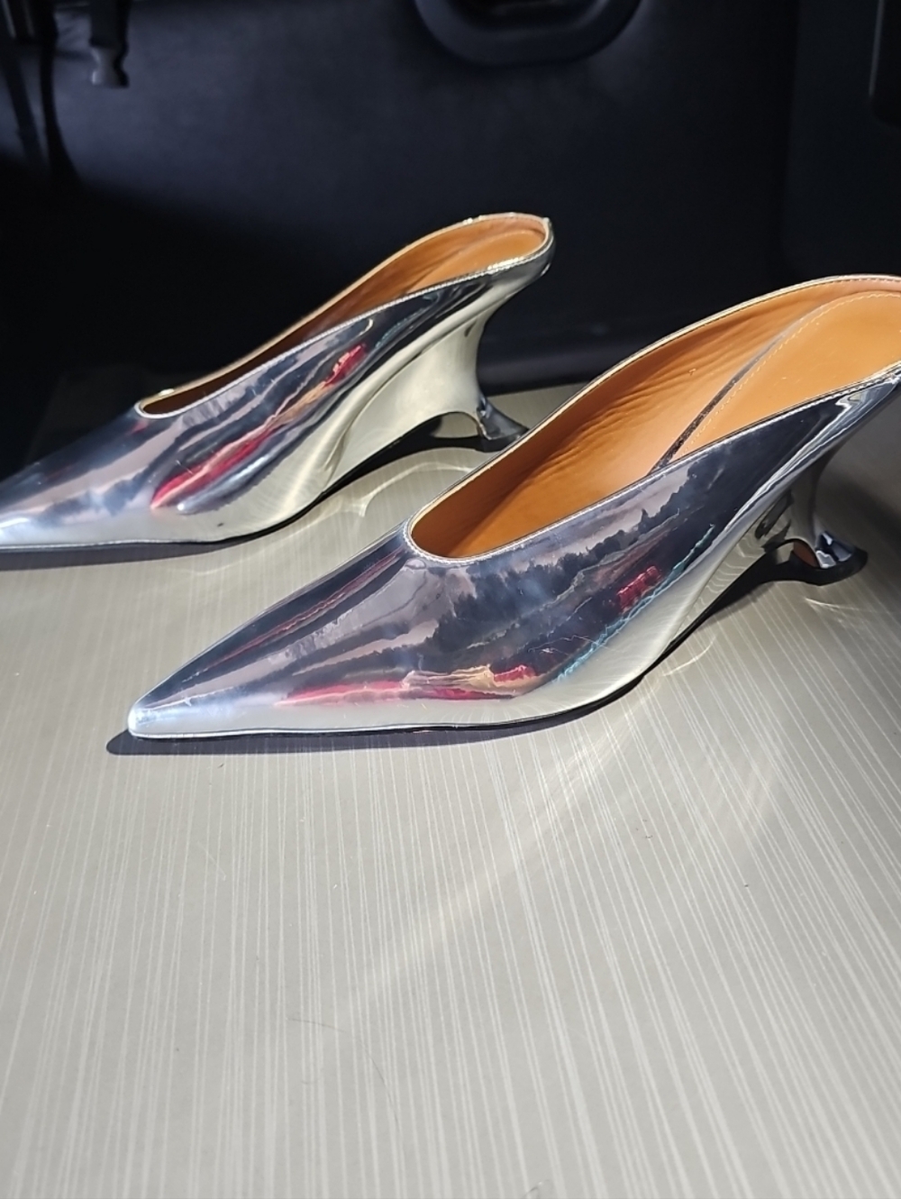 KLUOLANDI Wedges High Heels Pointed Toe Pumps Party Heels Chrome Silver Size 43